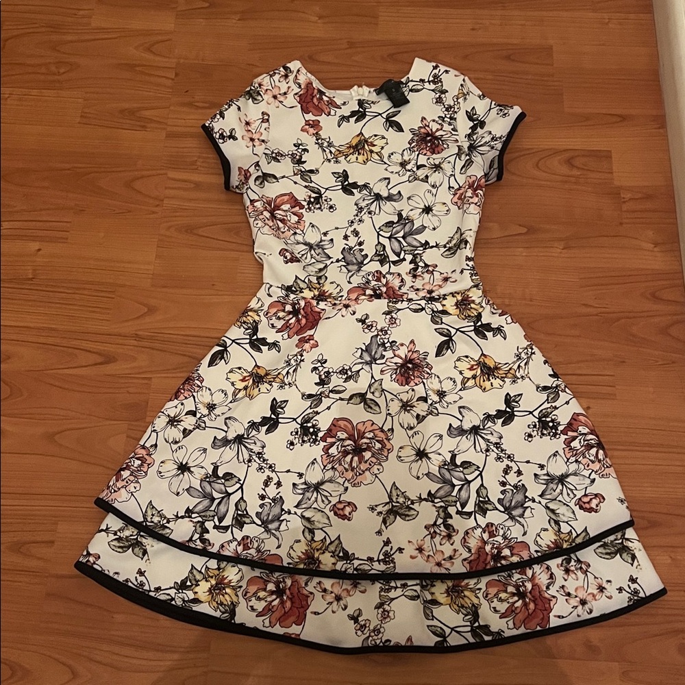 Aqua White and Black Floral Dress
